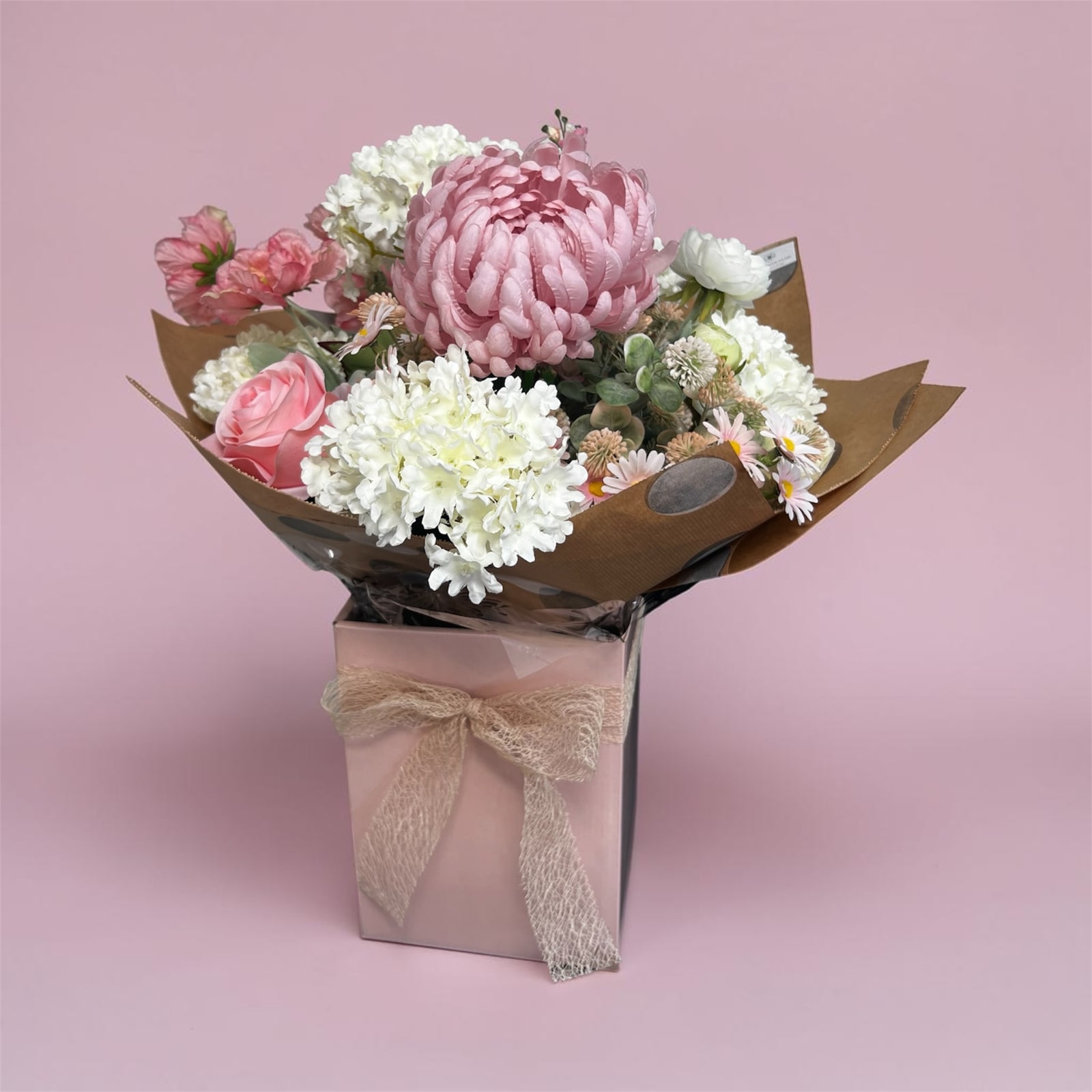 Blush pink and cream artificial flower bouquet